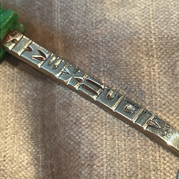 Mexican Green Jade Mayan Calendar Spoon Silver 4 1/4” - Picture 4 of 11